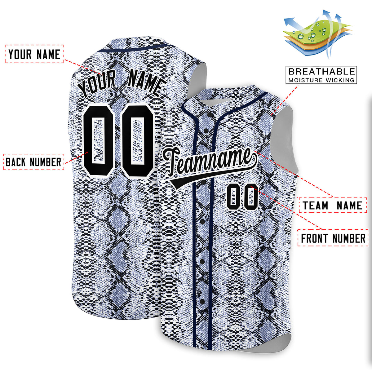 Custom Navy Snakeskin Pattern Authentic Sleeveless Baseball Jersey