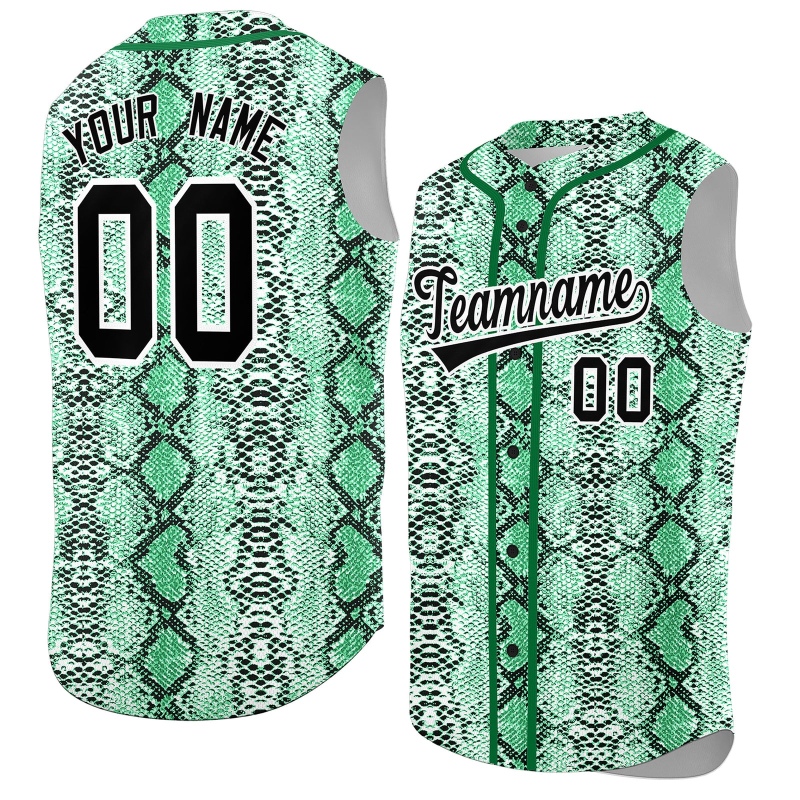 Custom Kelly Green Snakeskin Pattern Authentic Sleeveless Baseball Jersey
