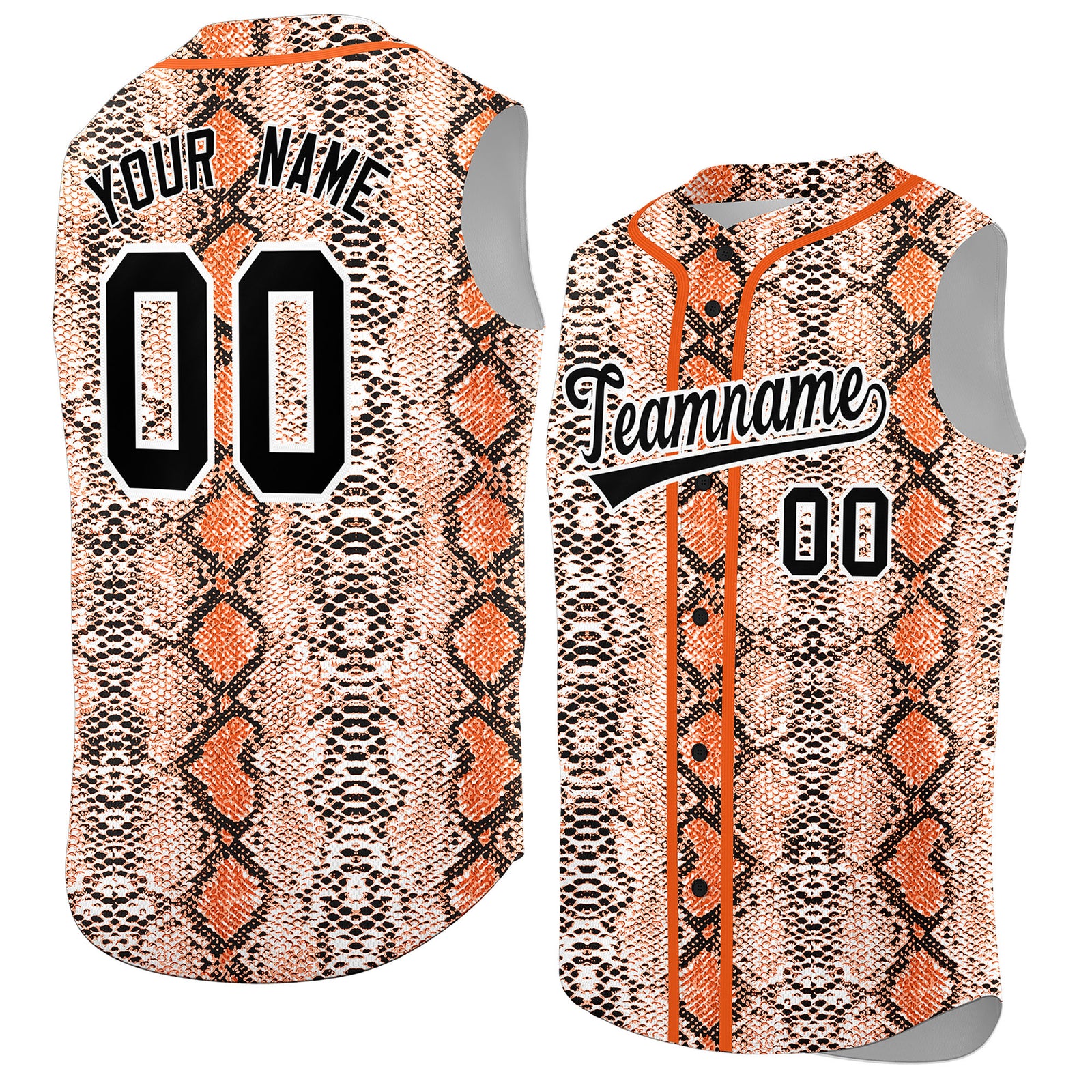 Custom Orange Snakeskin Pattern Authentic Sleeveless Baseball Jersey