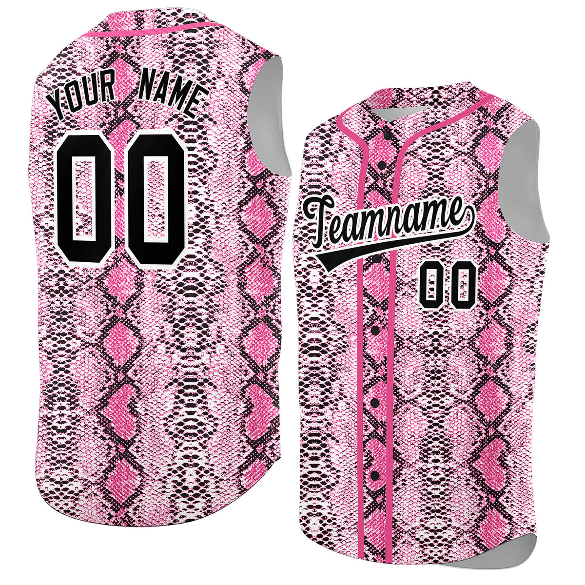 Custom Pink Snakeskin Pattern Authentic Sleeveless Baseball Jersey