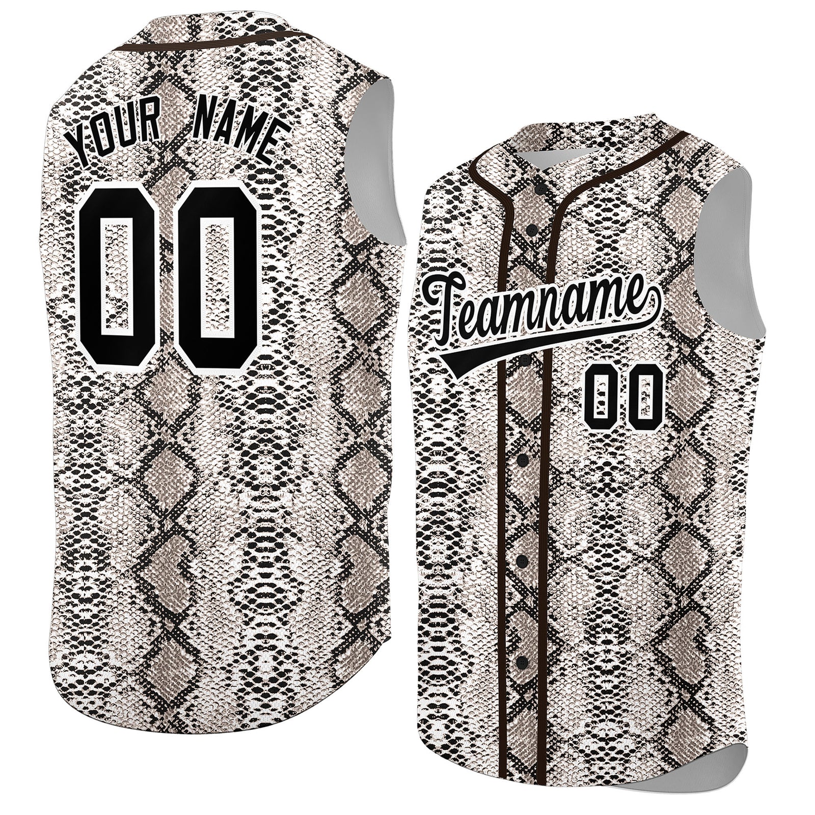 Custom Brown Snakeskin Pattern Authentic Sleeveless Baseball Jersey
