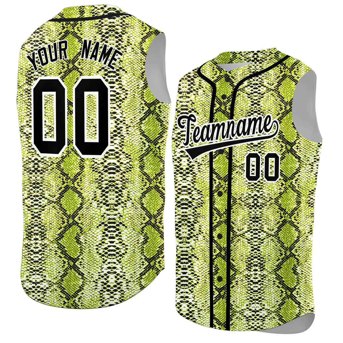 Custom Black Snakeskin Pattern Authentic Sleeveless Baseball Jersey