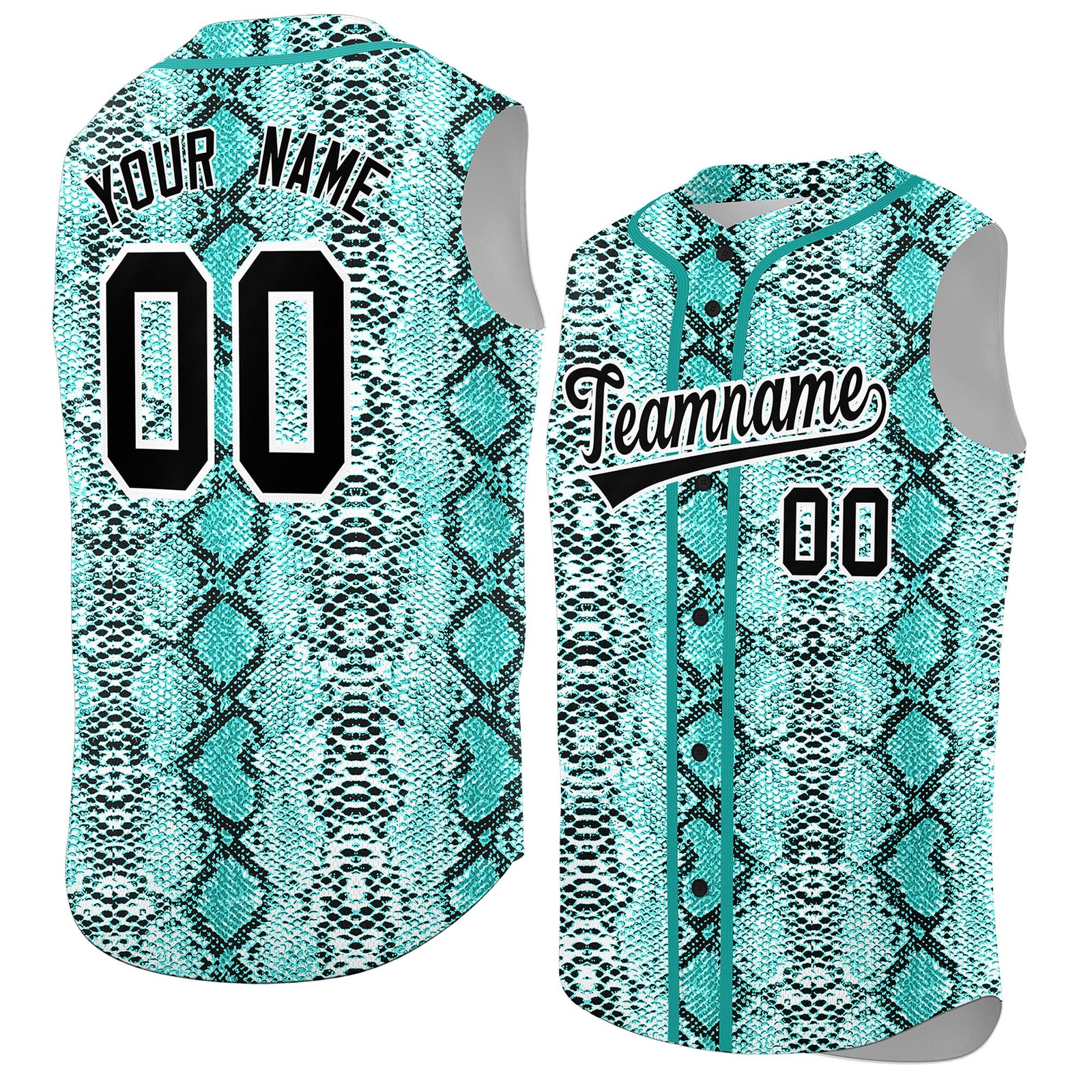 Custom Aqua Snakeskin Pattern Authentic Sleeveless Baseball Jersey