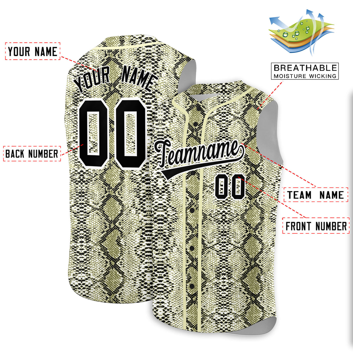 Custom Cream Snakeskin Pattern Authentic Sleeveless Baseball Jersey