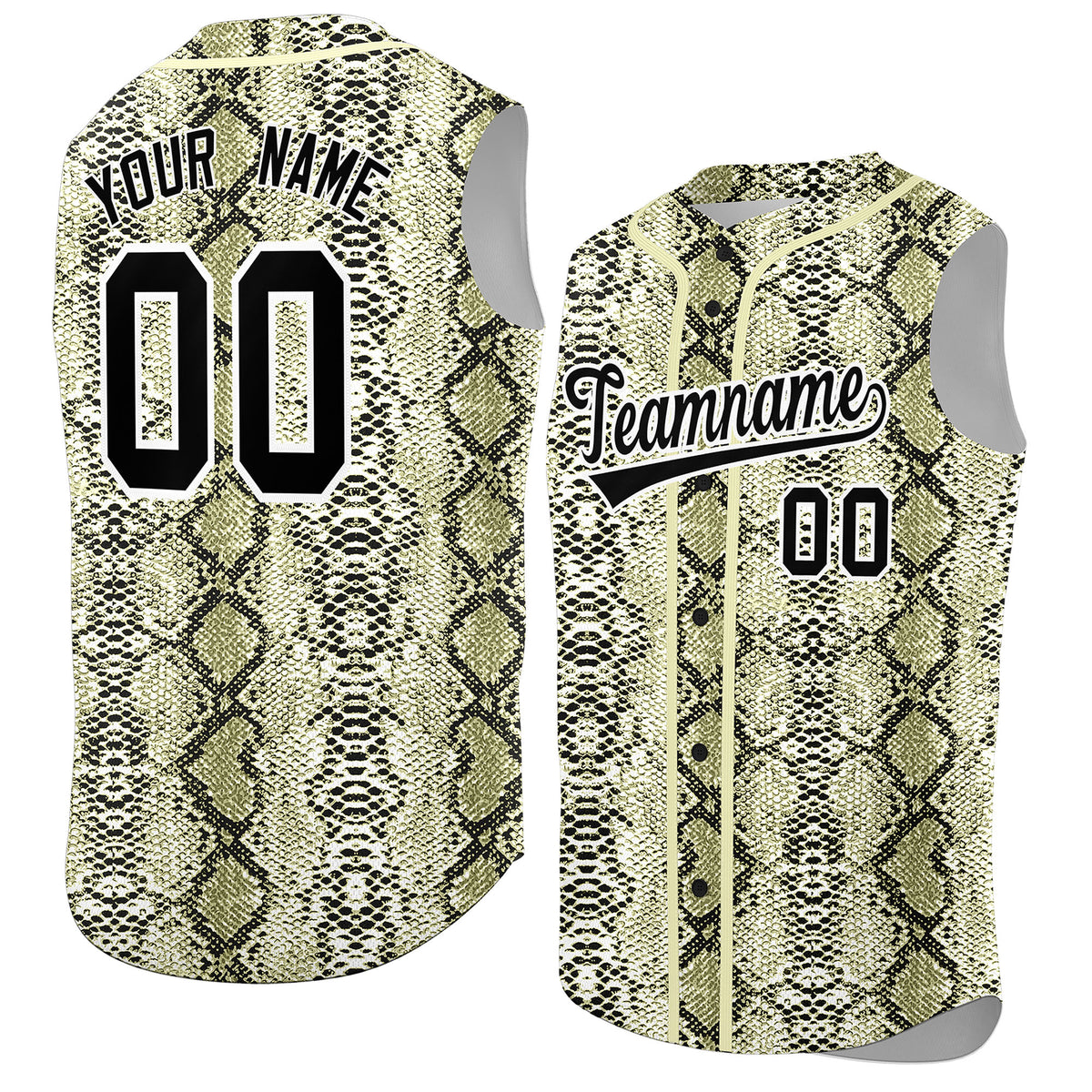 Custom Cream Snakeskin Pattern Authentic Sleeveless Baseball Jersey