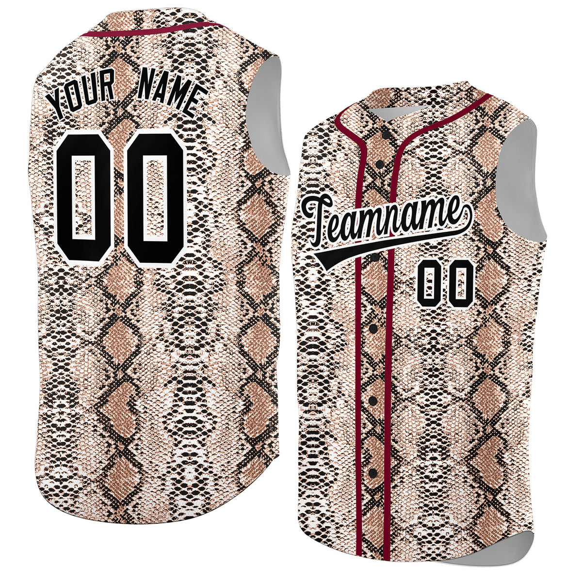 Custom Crimson Snakeskin Pattern Authentic Sleeveless Baseball Jersey