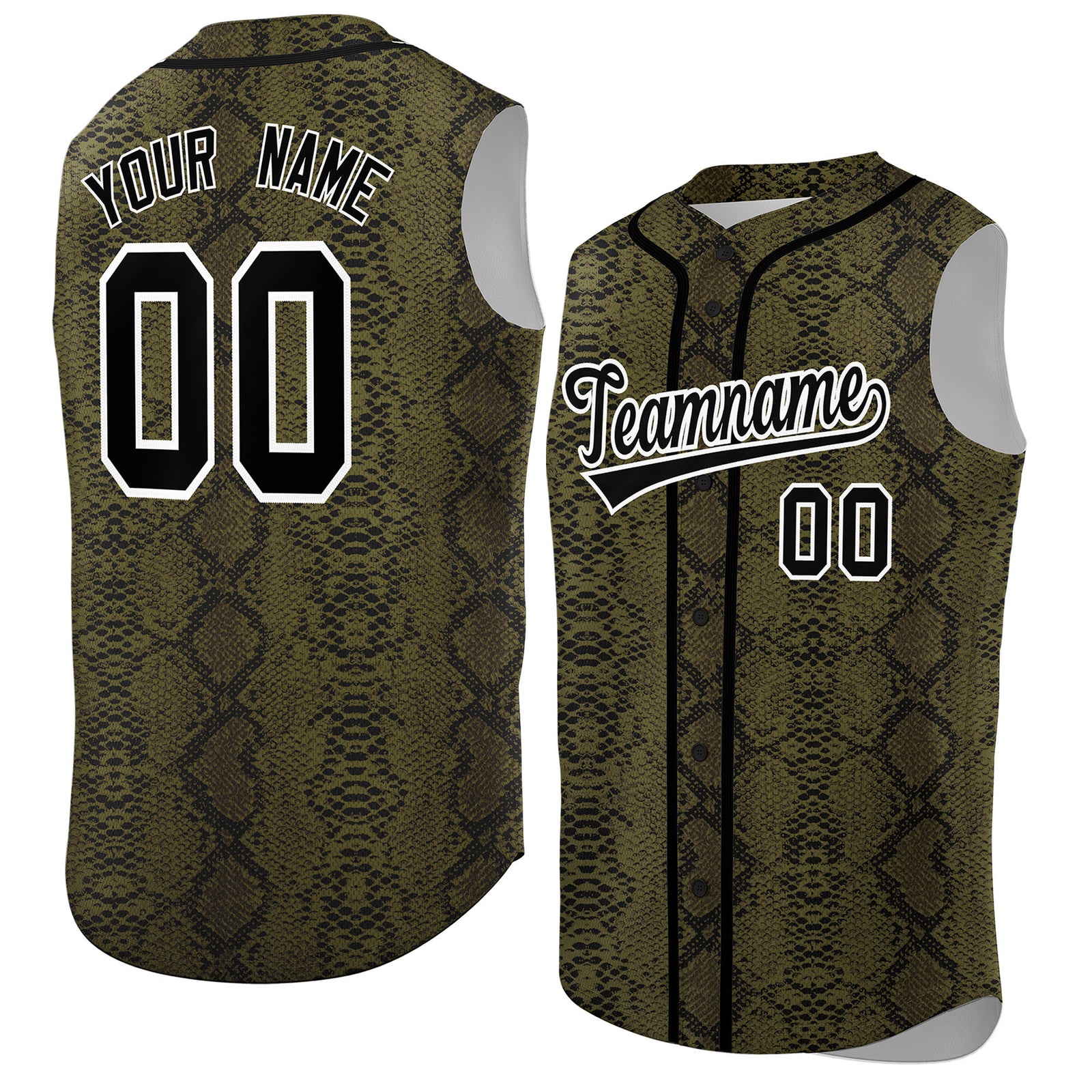 Custom Black Snakeskin Pattern Authentic Sleeveless Baseball Jersey
