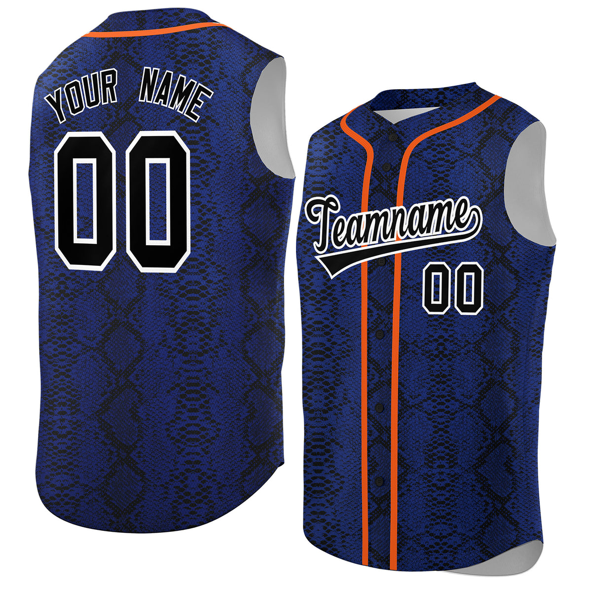 Custom Orange Snakeskin Pattern Authentic Sleeveless Baseball Jersey