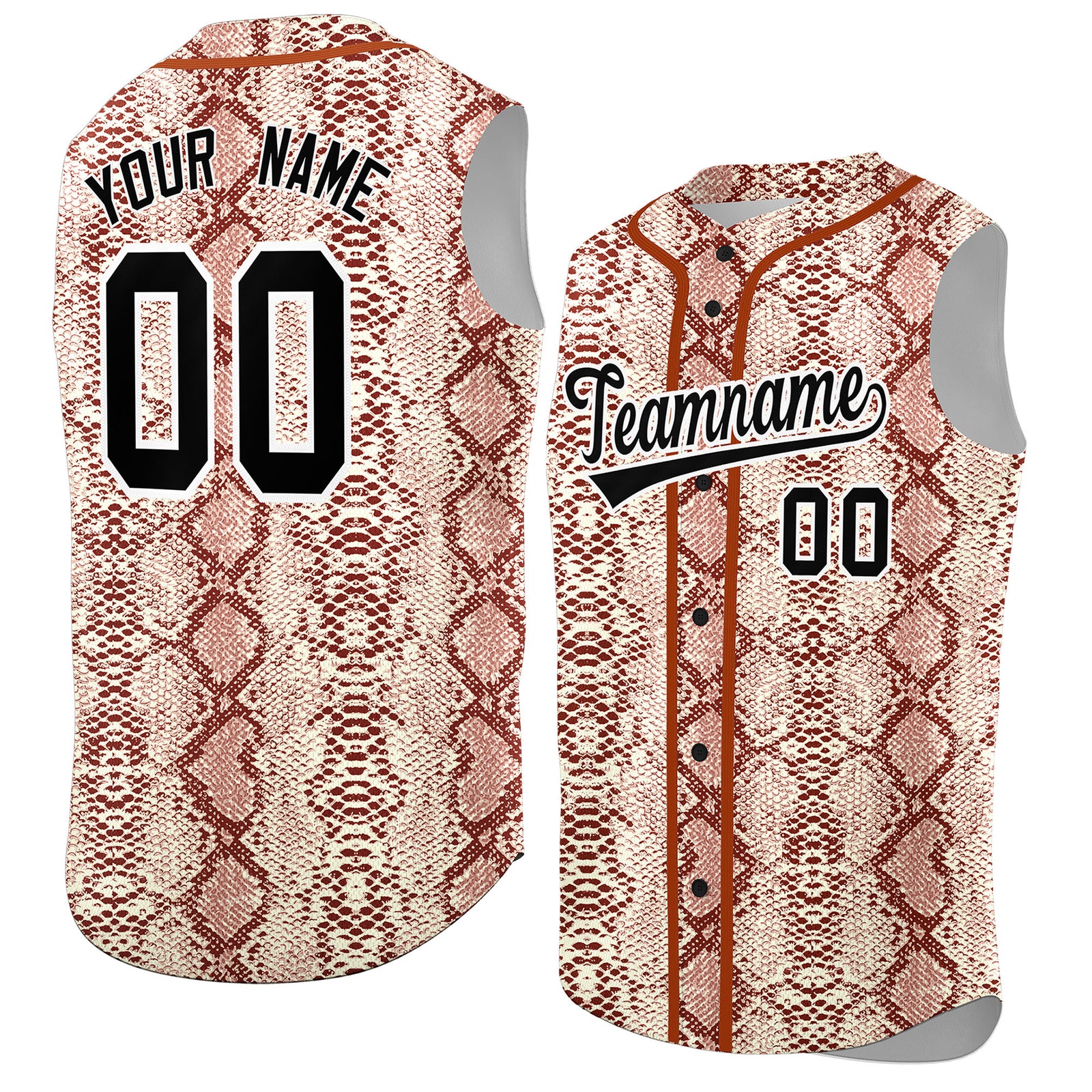 Custom Texas Orange Snakeskin Pattern Authentic Sleeveless Baseball Jersey