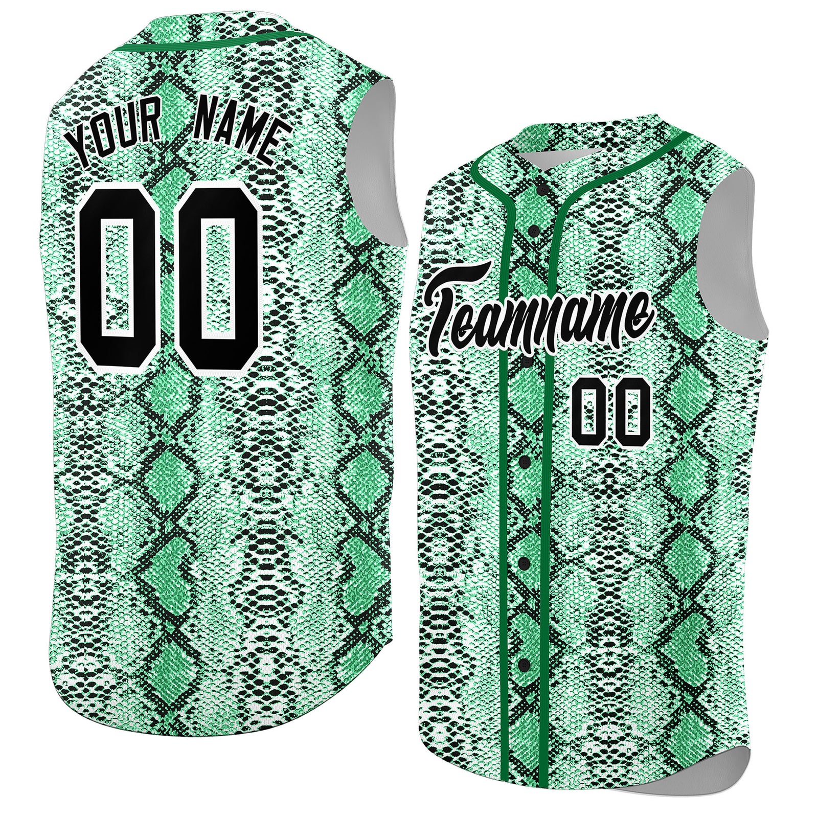 Custom Kelly Green Snakeskin Pattern Authentic Sleeveless Baseball Jersey