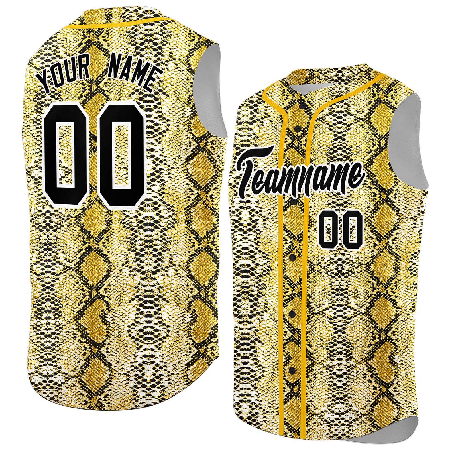 Custom Gold Snakeskin Pattern Authentic Sleeveless Baseball Jersey