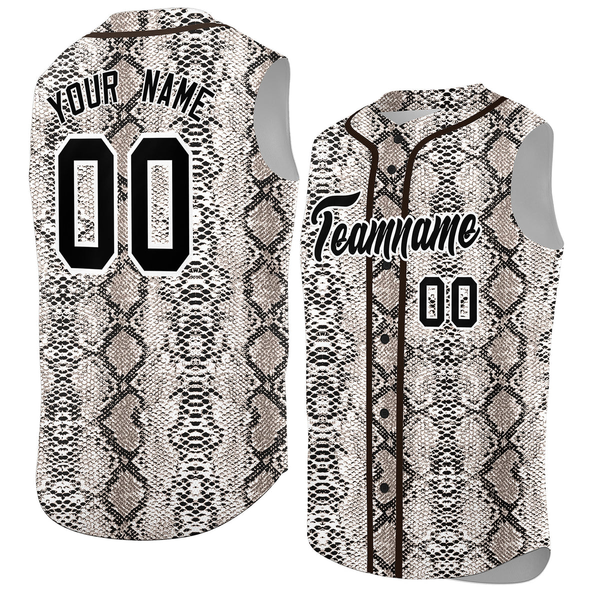 Custom Brown Snakeskin Pattern Authentic Sleeveless Baseball Jersey