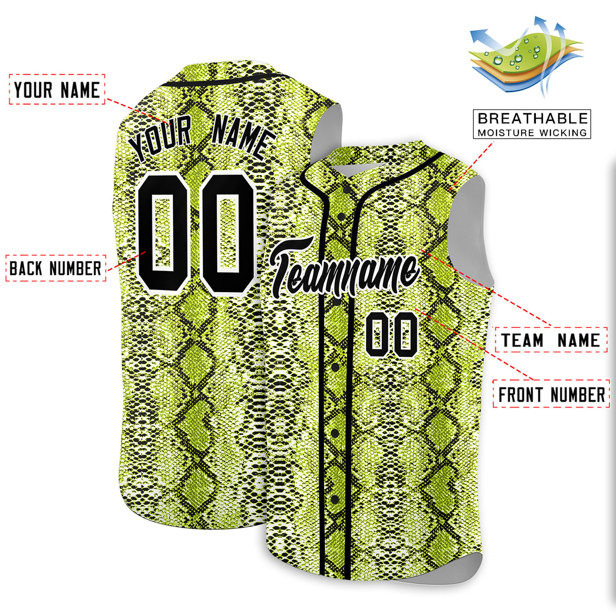 Custom Black Snakeskin Pattern Authentic Sleeveless Baseball Jersey