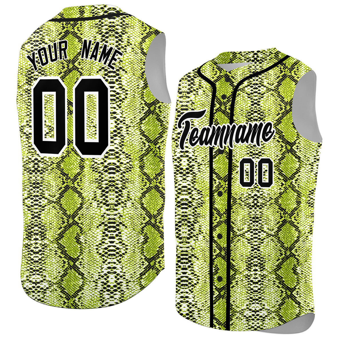 Custom Black Snakeskin Pattern Authentic Sleeveless Baseball Jersey