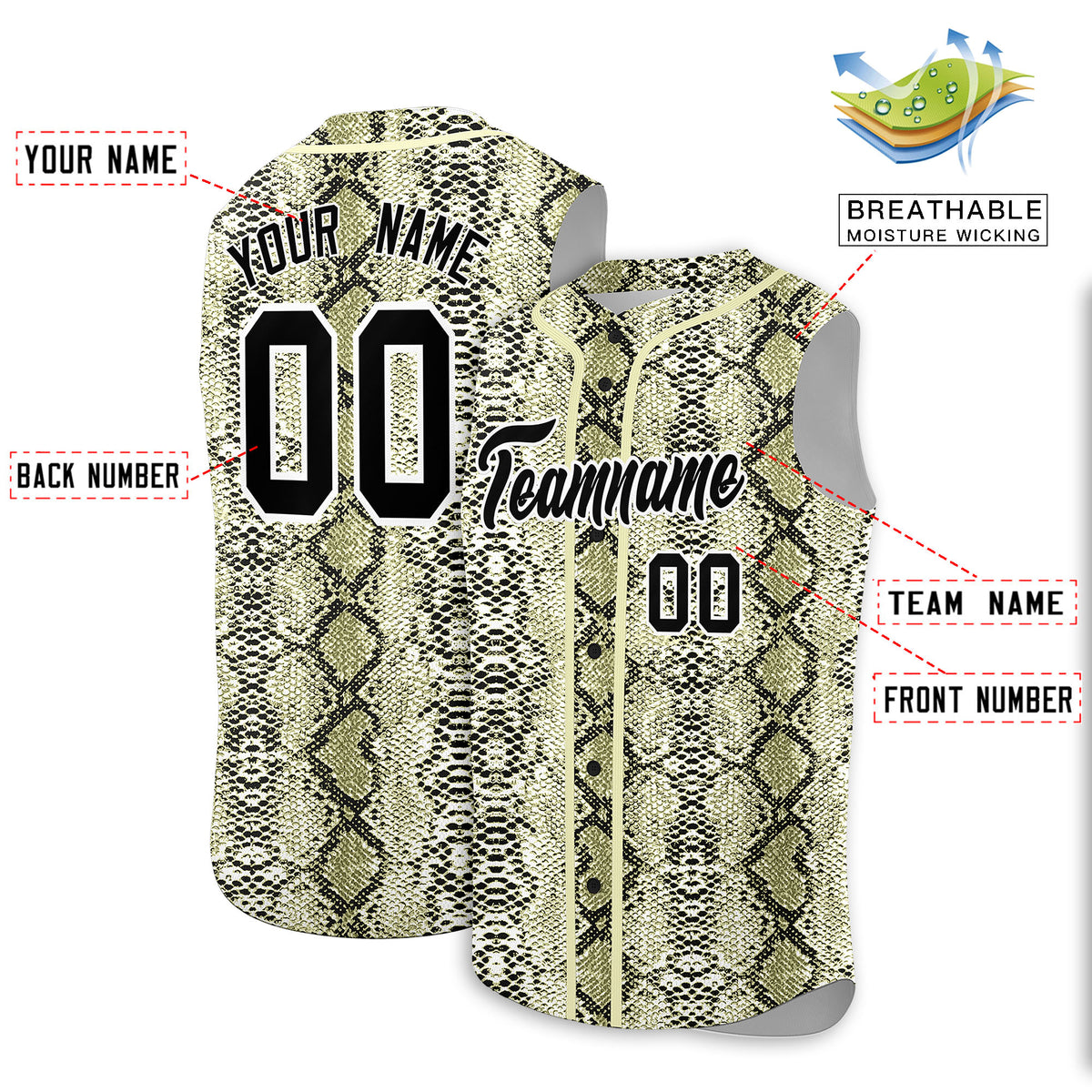 Custom Cream Snakeskin Pattern Authentic Sleeveless Baseball Jersey
