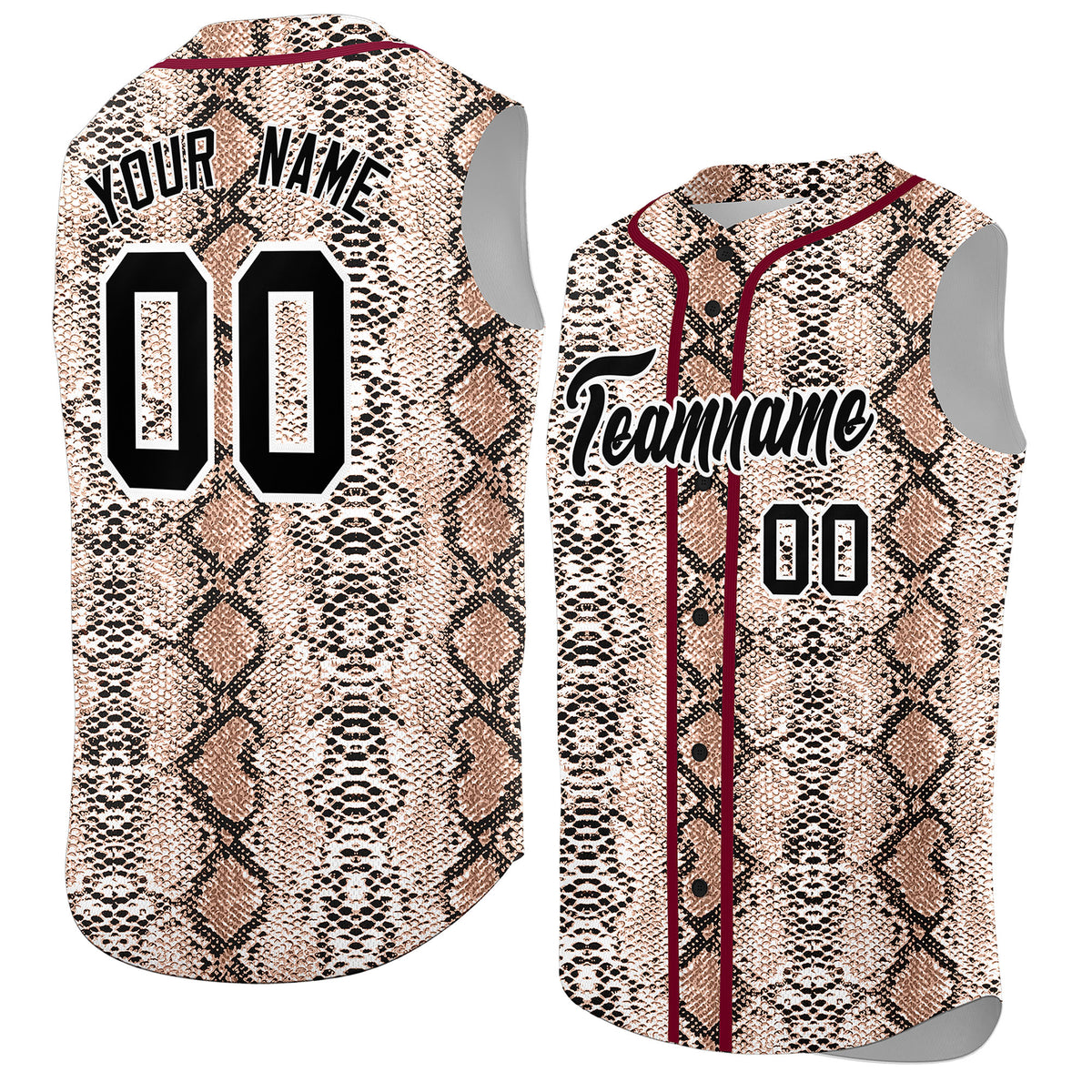 Custom Crimson Snakeskin Pattern Authentic Sleeveless Baseball Jersey