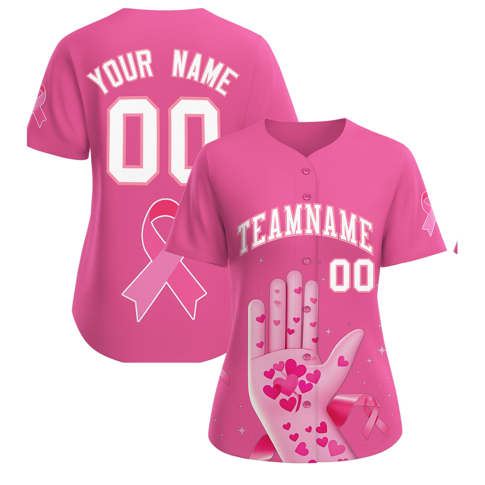 Custom Pink White Breast Cancer Awareness Month Pink Ribbon Authentic Baseball Jersey for Women