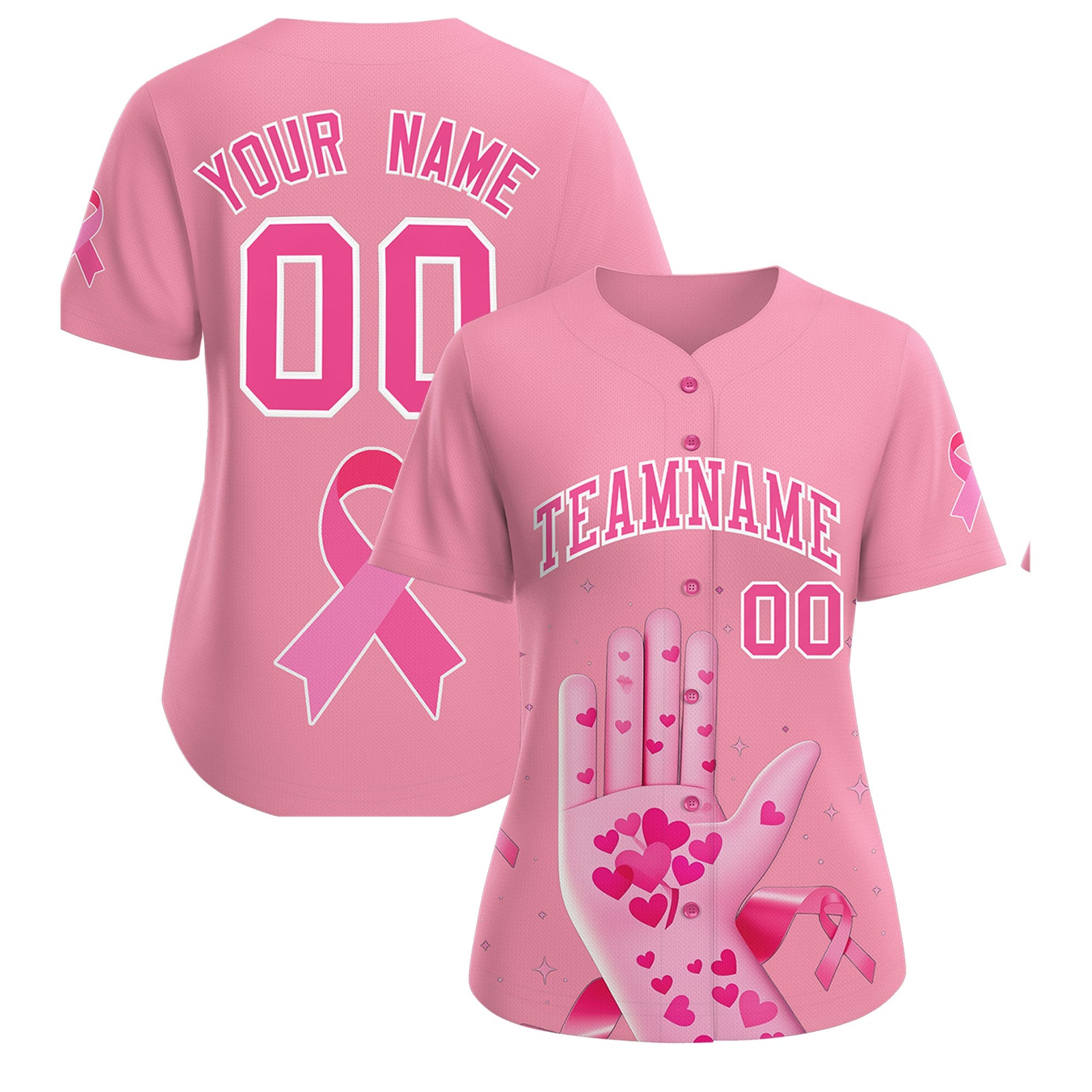 Custom Light Pink Pink Breast Cancer Awareness Month Pink Ribbon Authentic Baseball Jersey for Women