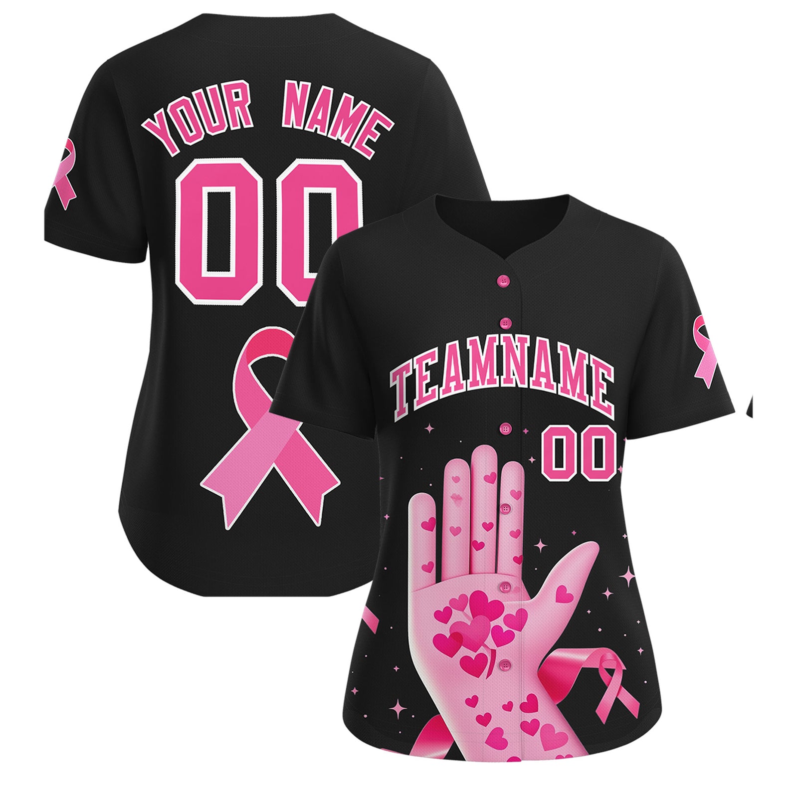 Custom Black Pink Breast Cancer Awareness Month Pink Ribbon Authentic Baseball Jersey for Women