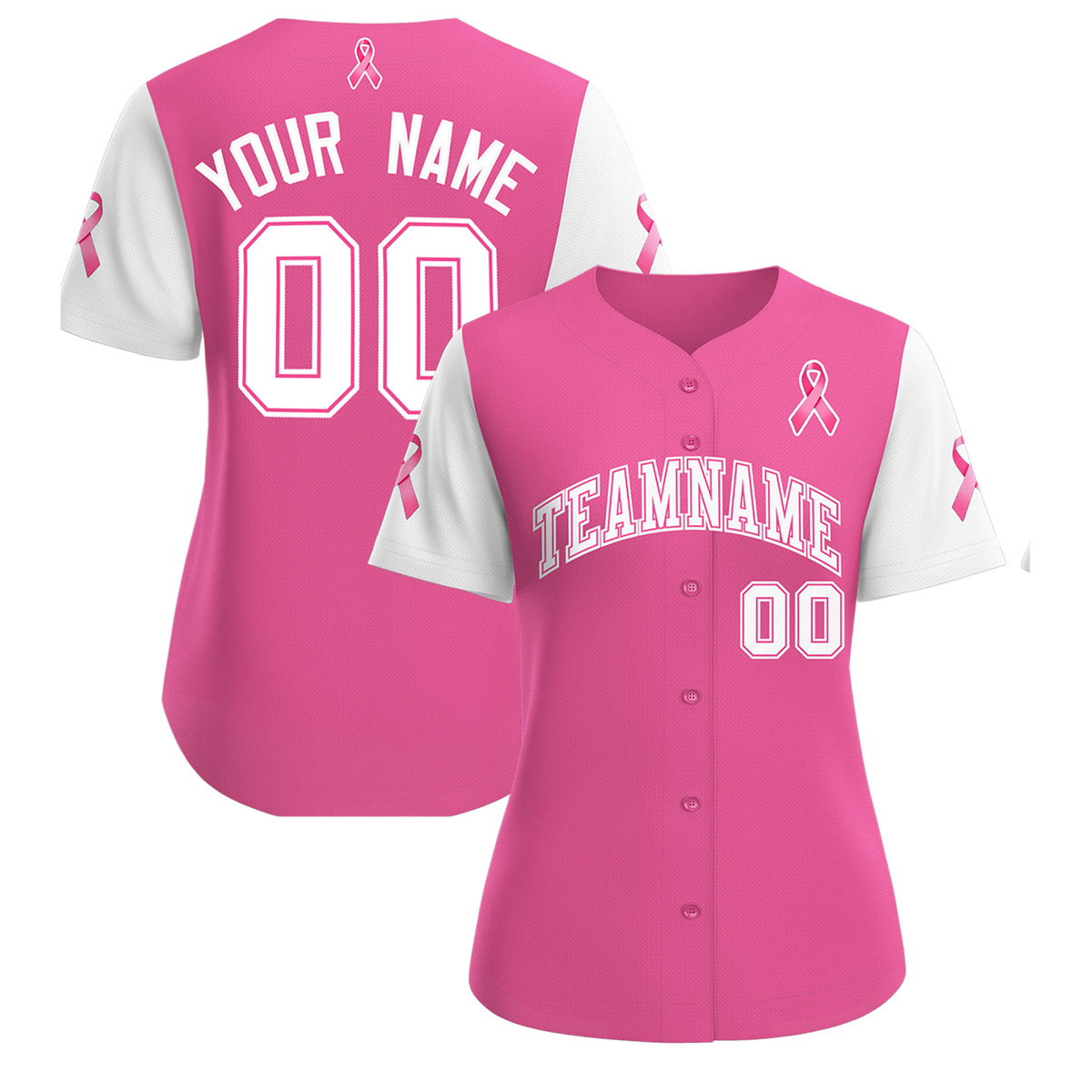 Custom Pink White Breast Cancer Awareness Month Pink Ribbon Authentic Baseball Jersey for Women