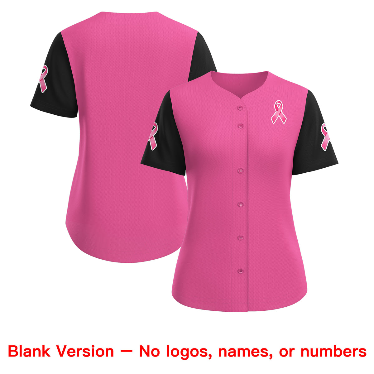 Custom Pink Black Breast Cancer Awareness Month Pink Ribbon Authentic Baseball Jersey for Women
