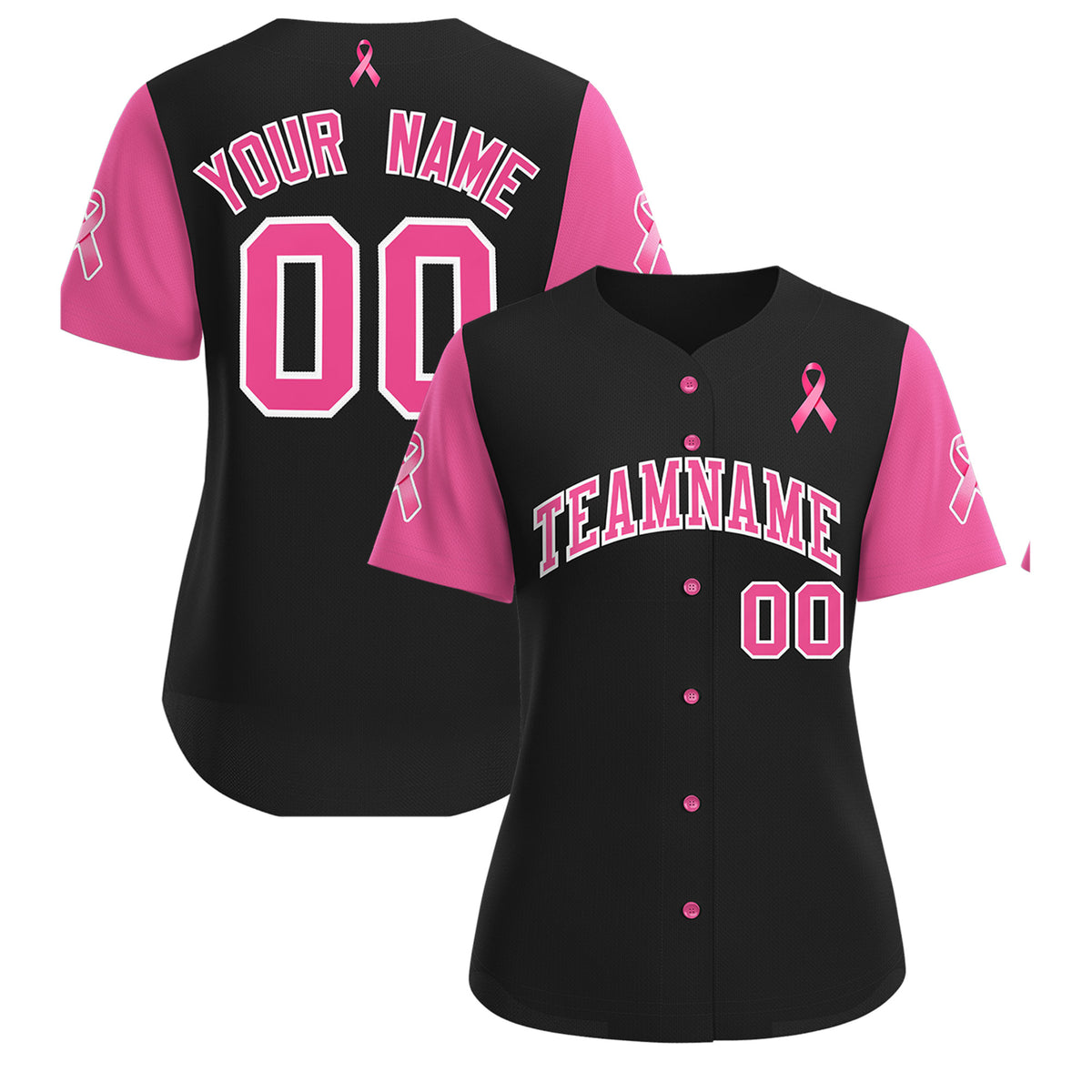 Custom Black Pink Breast Cancer Awareness Month Pink Ribbon Authentic Baseball Jersey for Women