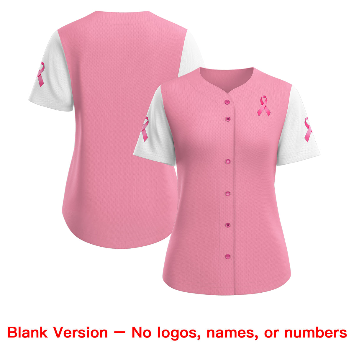 Custom Light Pink White Breast Cancer Awareness Month Pink Ribbon Authentic Baseball Jersey for Women