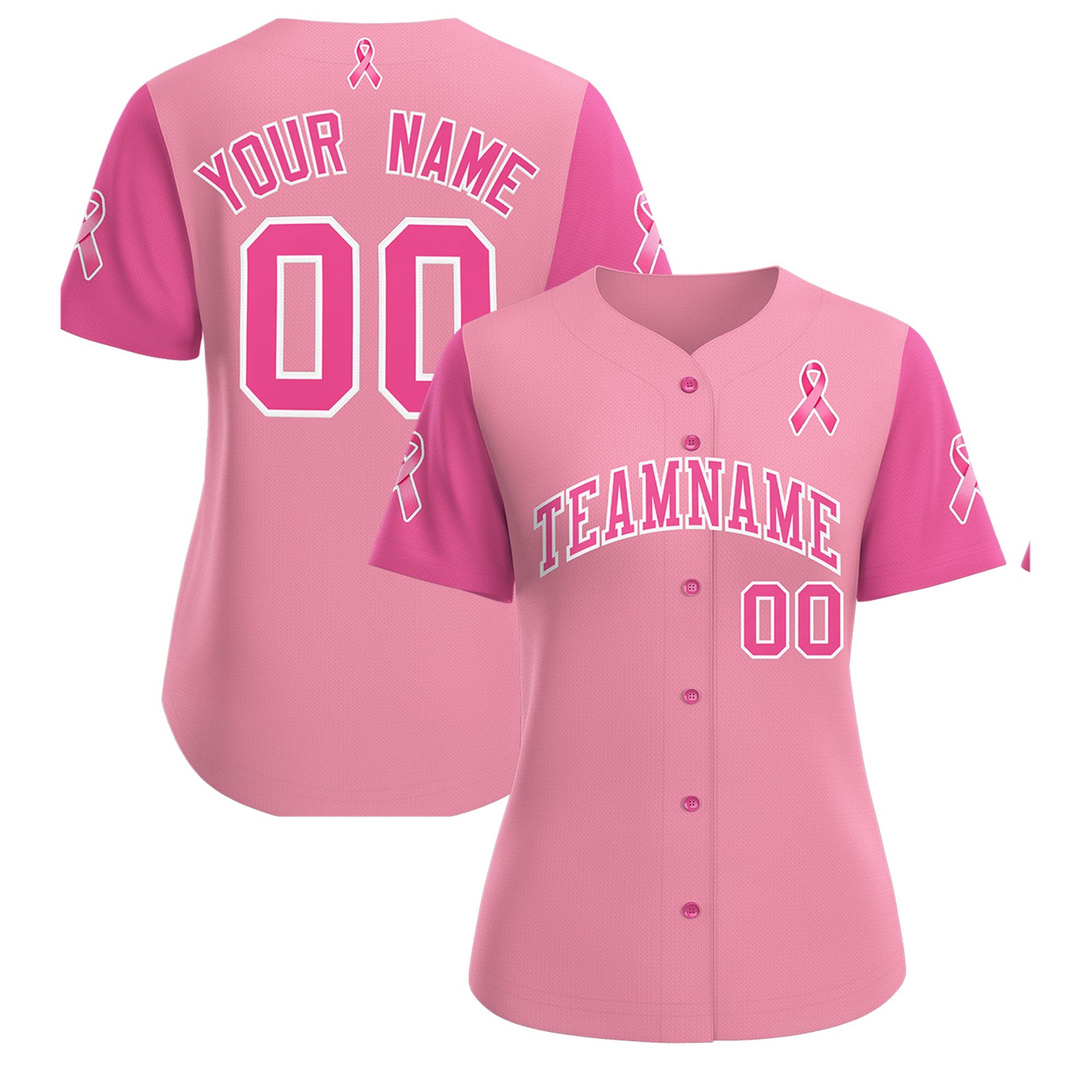 Custom Light Pink Pink Breast Cancer Awareness Month Pink Ribbon Authentic Baseball Jersey for Women
