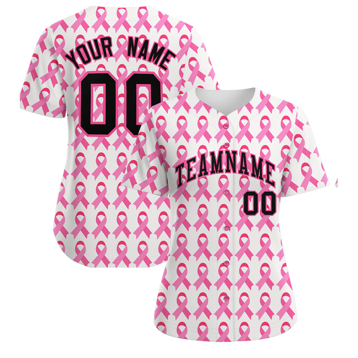 Custom White Black Breast Cancer Awareness Month Pink Ribbon Authentic Baseball Jersey for Women