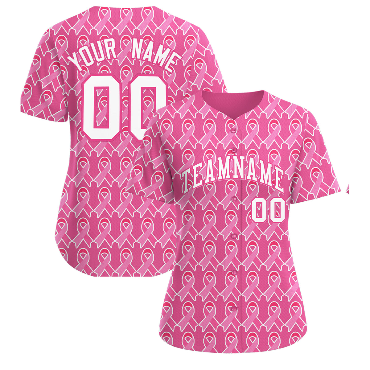 Custom Pink White Breast Cancer Awareness Month Pink Ribbon Authentic Baseball Jersey for Women