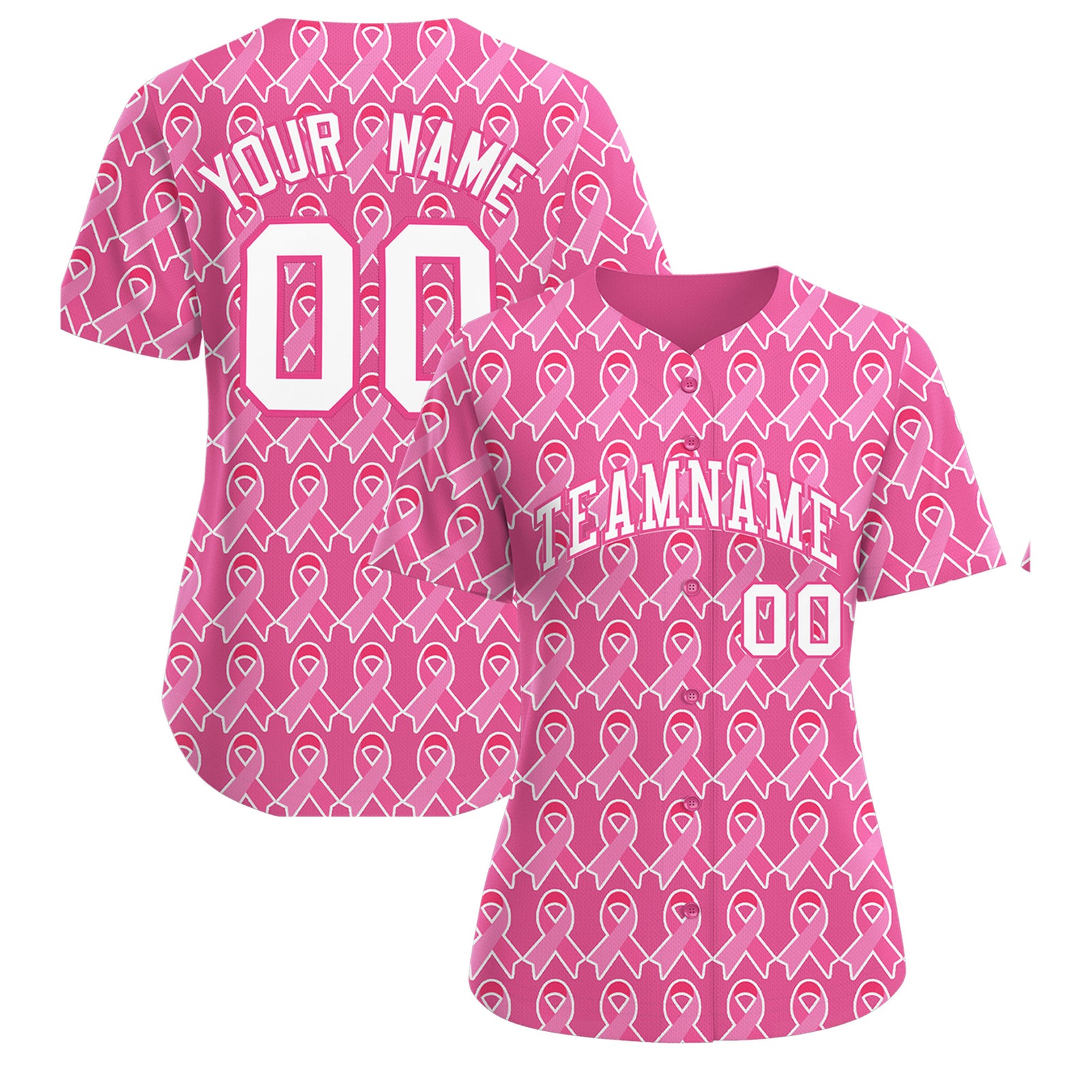 Custom Pink White Breast Cancer Awareness Month Pink Ribbon Authentic Baseball Jersey for Women