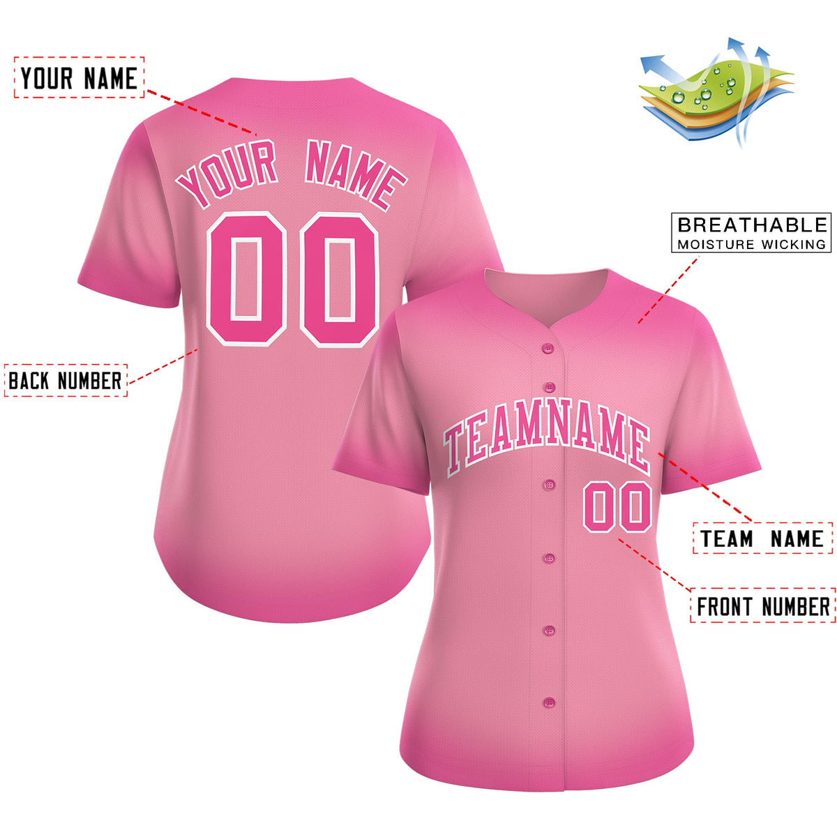 Custom Light Pink Pink Breast Cancer Awareness Month Pink Ribbon Authentic Baseball Jersey for Women