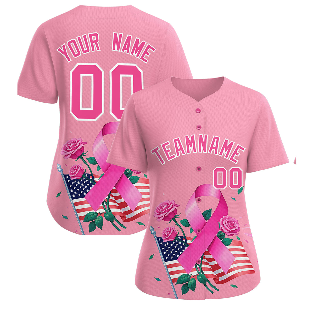 Custom Light Pink Pink Breast Cancer Awareness Month Pink Ribbon Authentic Baseball Jersey for Women