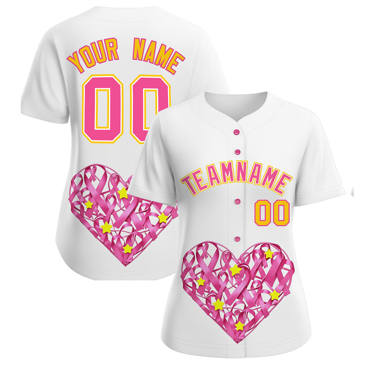 Custom White Pink Breast Cancer Awareness Month Pink Ribbon Authentic Baseball Jersey for Women