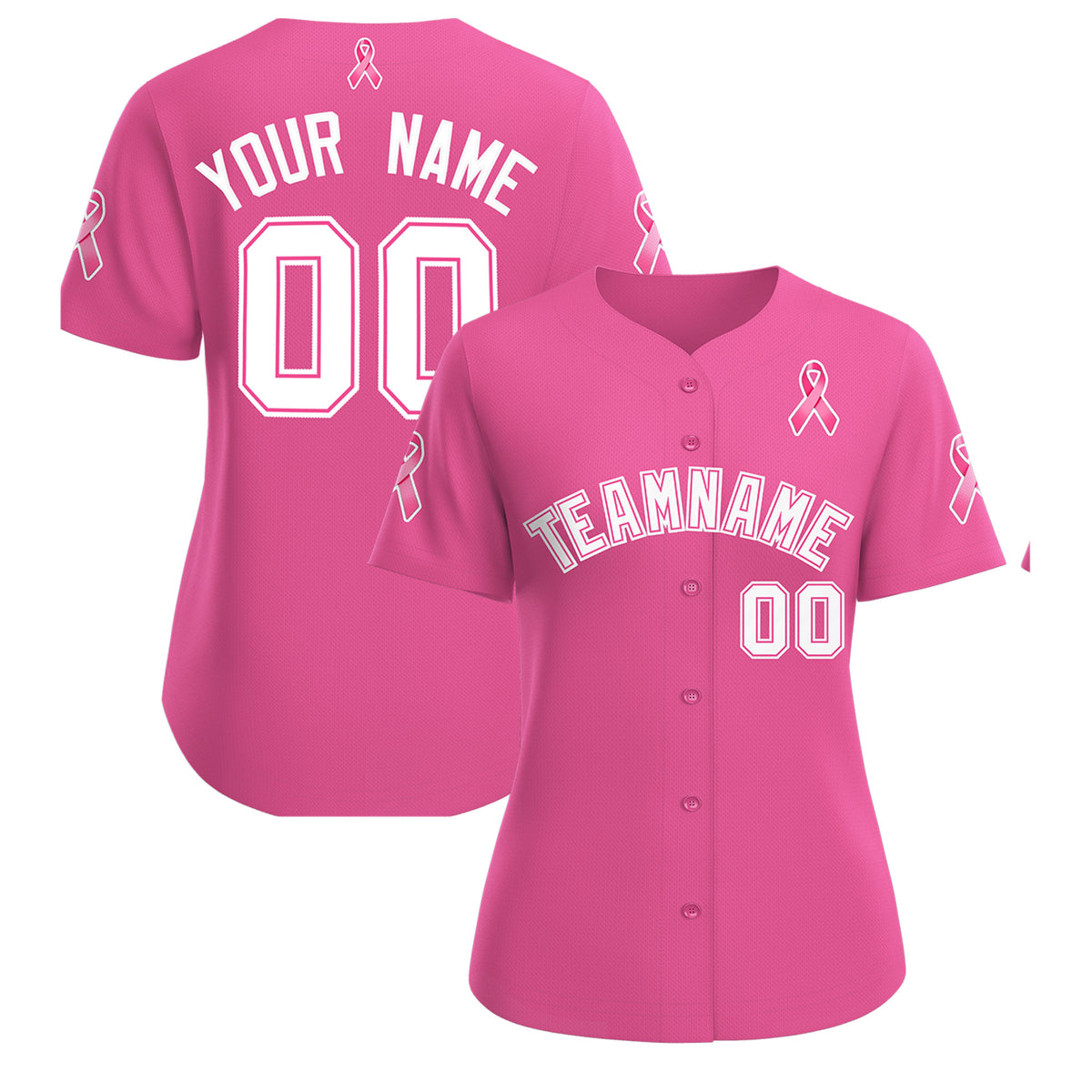 Custom Pink White Breast Cancer Awareness Month Pink Ribbon Authentic Baseball Jersey for Women
