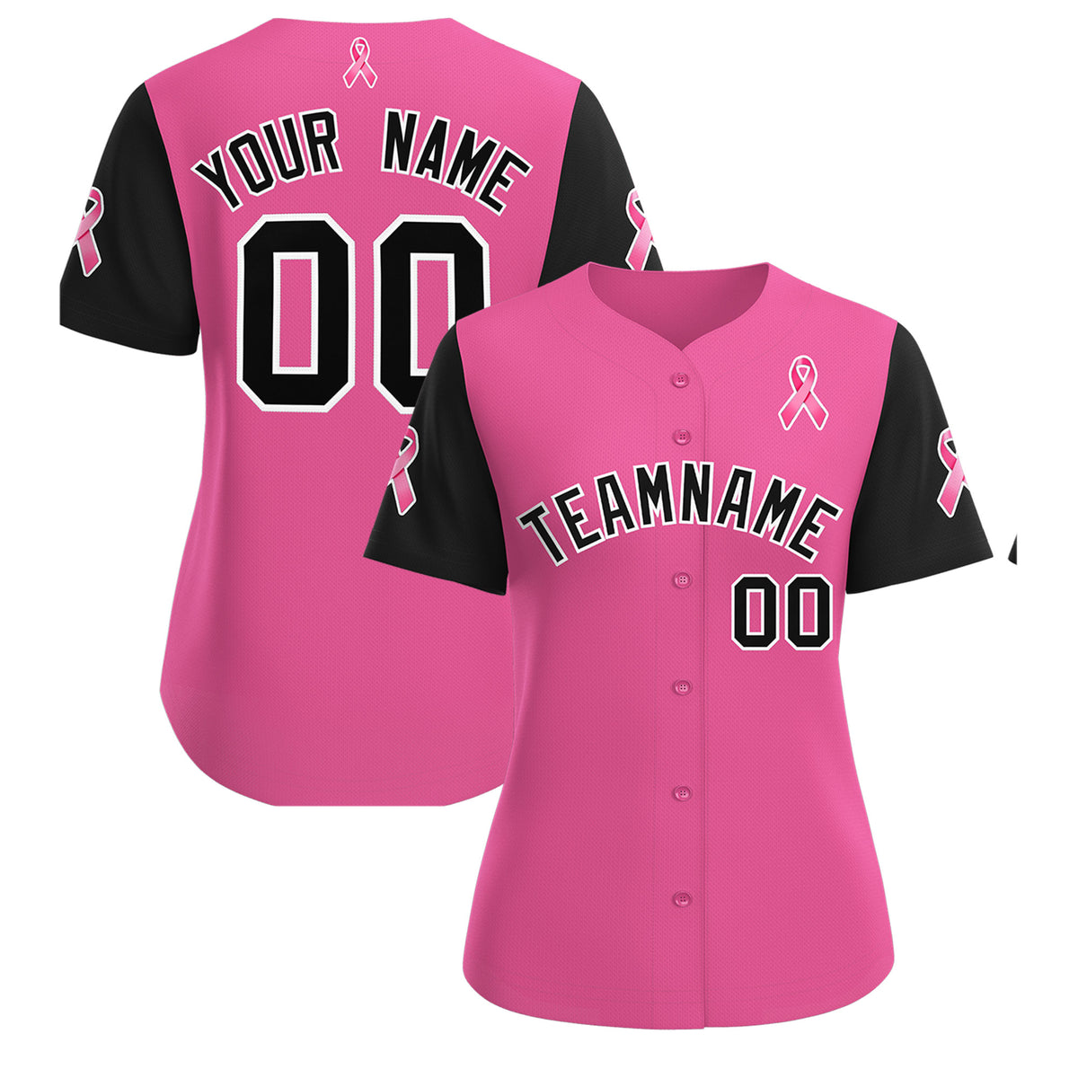 Custom Pink Black Breast Cancer Awareness Month Pink Ribbon Authentic Baseball Jersey for Women
