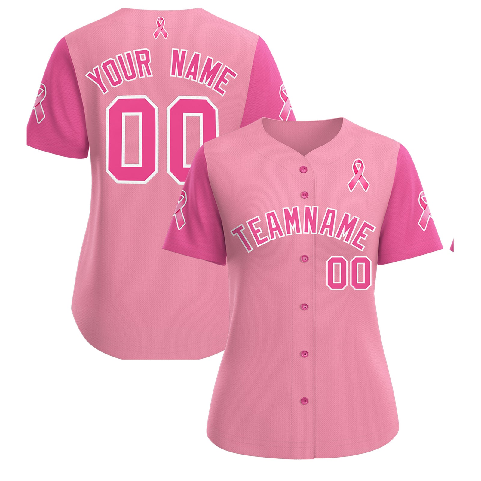 Custom Light Pink Pink Breast Cancer Awareness Month Pink Ribbon Authentic Baseball Jersey for Women