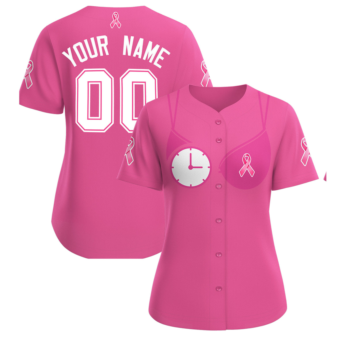 Custom Pink White Breast Cancer Awareness Month Pink Ribbon Authentic Baseball Jersey for Women