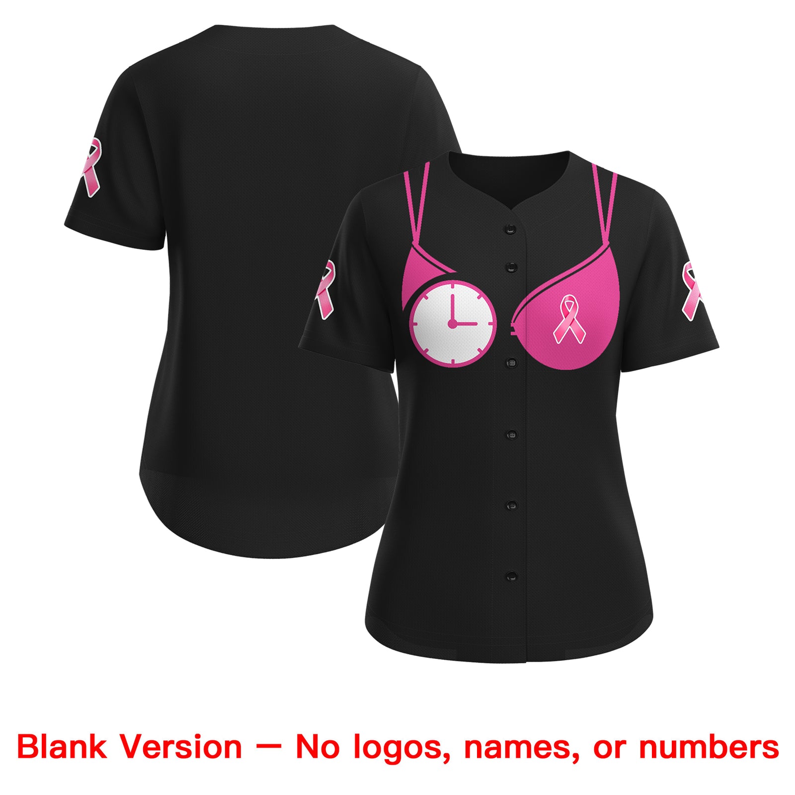 Custom Black Pink Breast Cancer Awareness Month Pink Ribbon Authentic Baseball Jersey for Women