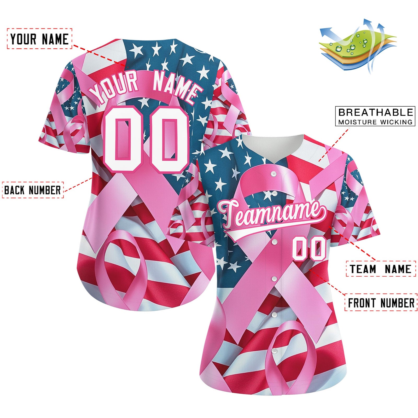 Custom White Pink Breast Cancer Awareness Month Pink Ribbon Authentic Baseball Jersey for Women| KXKSHOP