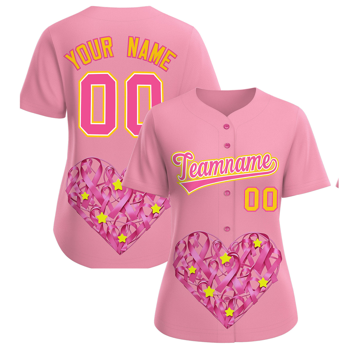 Custom Light Pink Pink Breast Cancer Awareness Month Pink Ribbon Authentic Baseball Jersey for Women| KXKSHOP