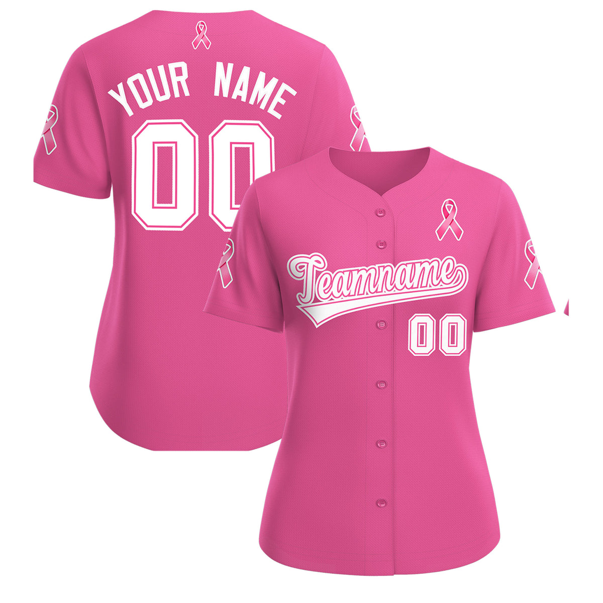 Custom Pink White Breast Cancer Awareness Month Pink Ribbon Authentic Baseball Jersey for Women| KXKSHOP