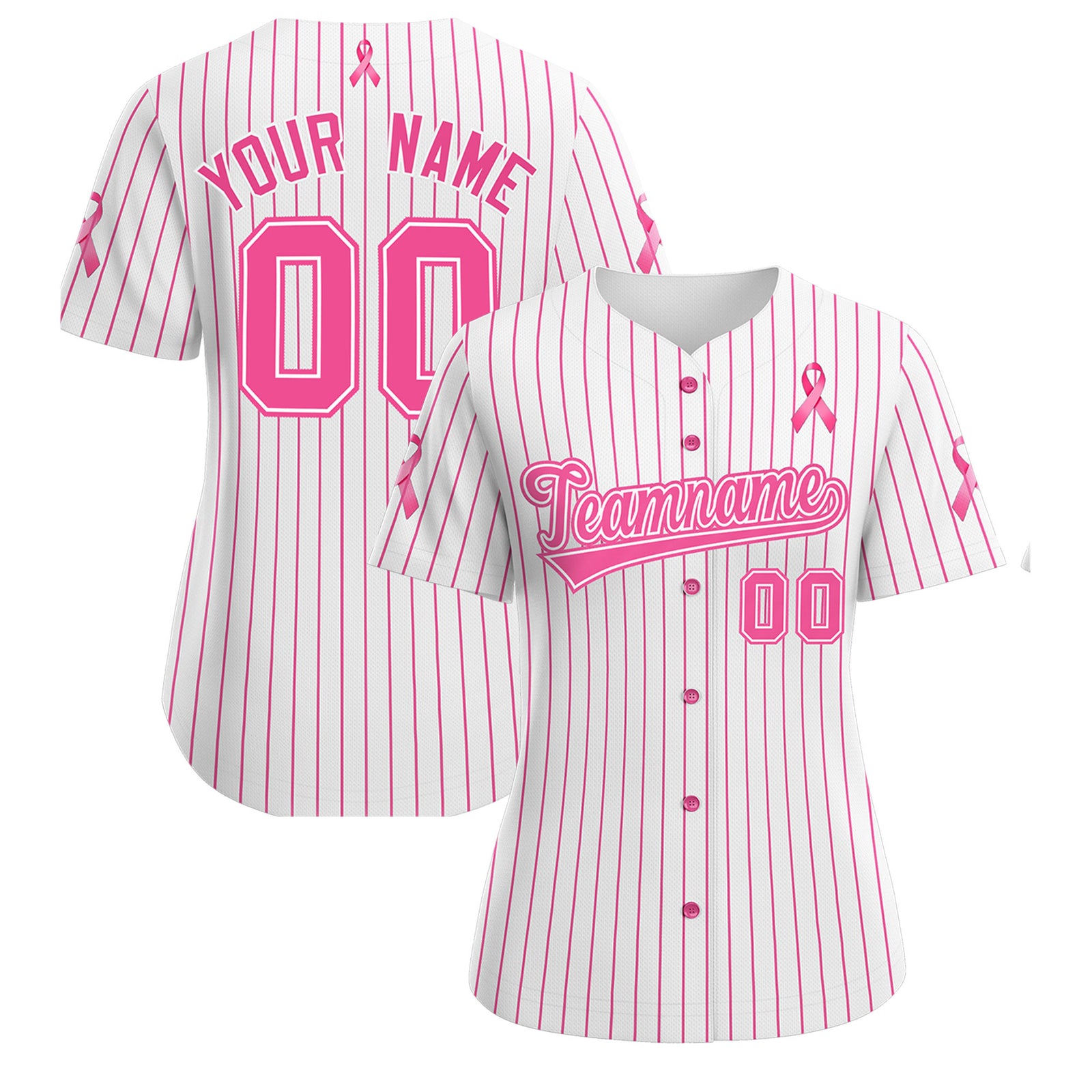 Custom White Pink Breast Cancer Awareness Month Pink Ribbon Authentic Baseball Jersey for Women| KXKSHOP