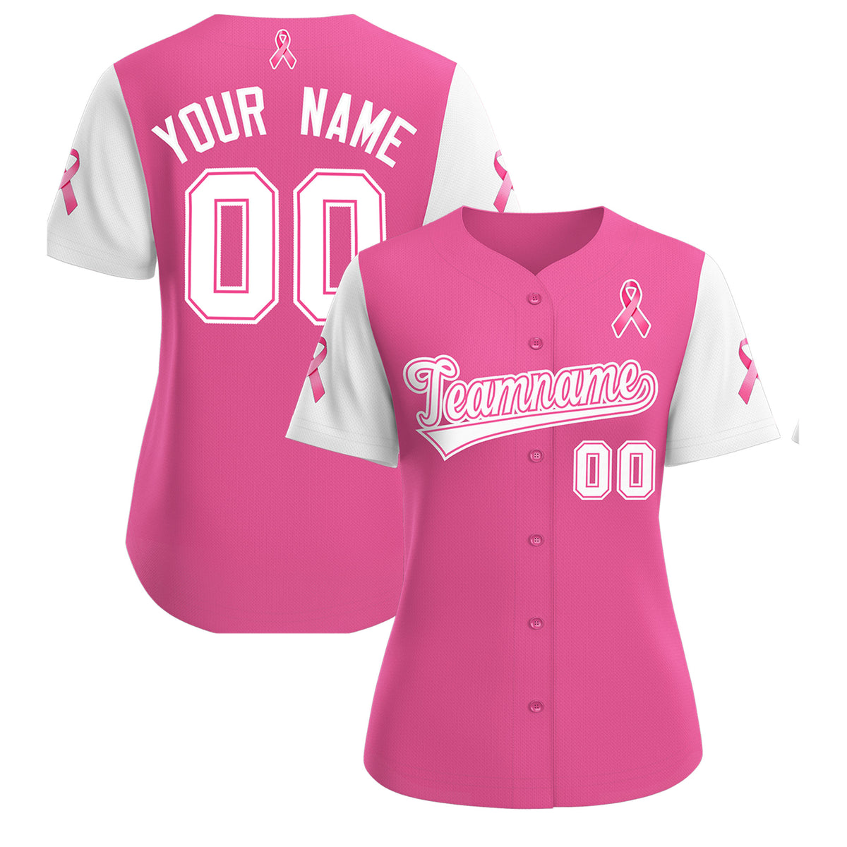 Custom Pink White Breast Cancer Awareness Month Pink Ribbon Authentic Baseball Jersey for Women| KXKSHOP
