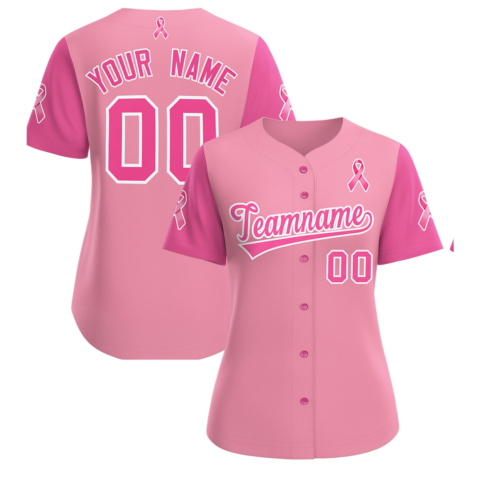 Custom Light Pink Pink Breast Cancer Awareness Month Pink Ribbon Authentic Baseball Jersey for Women| KXKSHOP