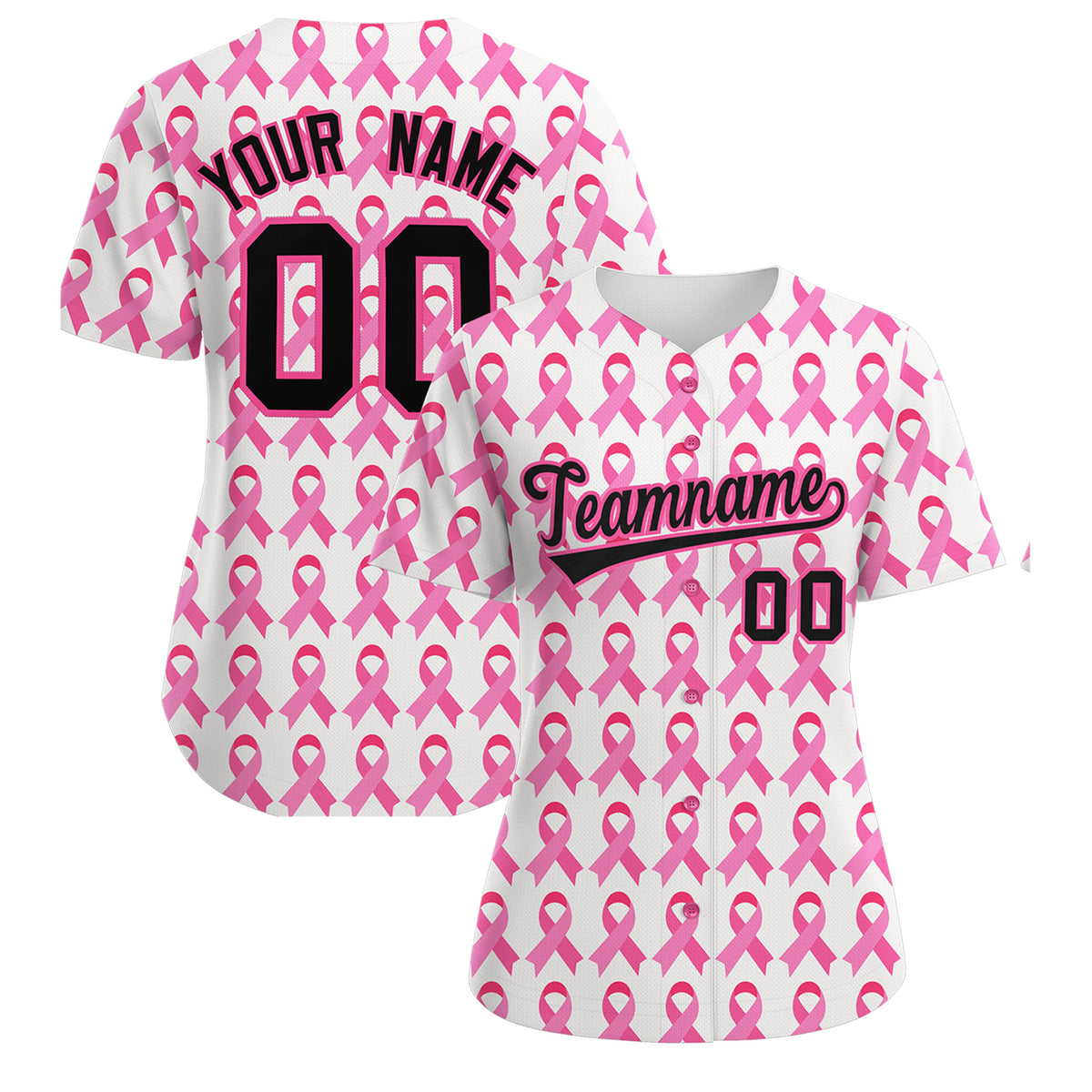 Custom White Black Breast Cancer Awareness Month Pink Ribbon Authentic Baseball Jersey for Women| KXKSHOP