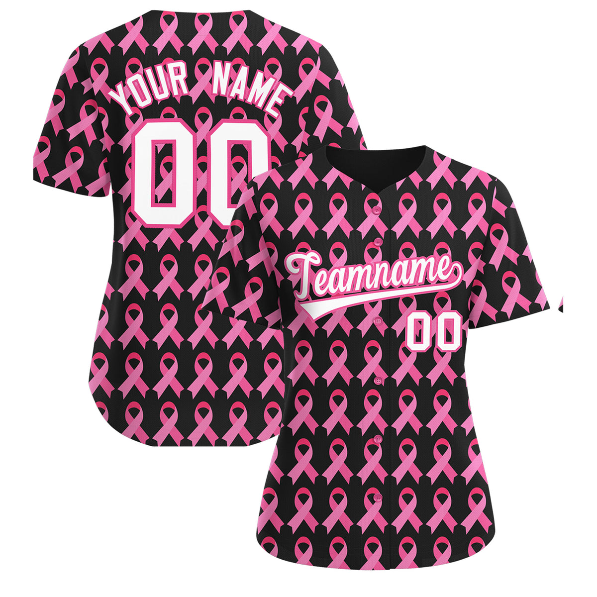 Custom Black Pink Breast Cancer Awareness Month Pink Ribbon Authentic Baseball Jersey for Women| KXKSHOP