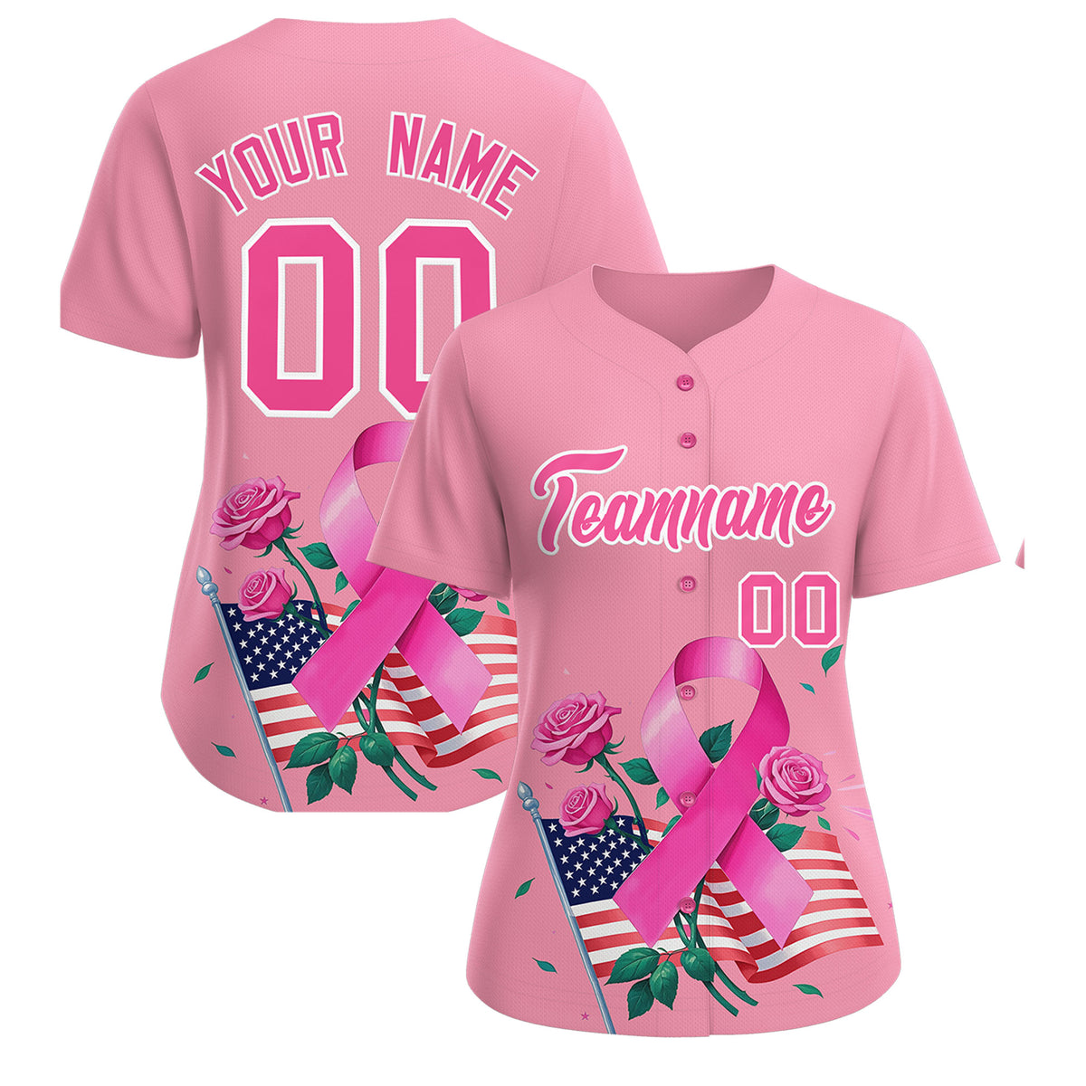 Custom Light Pink Pink Breast Cancer Awareness Month Pink Ribbon Authentic Baseball Jersey for Women
