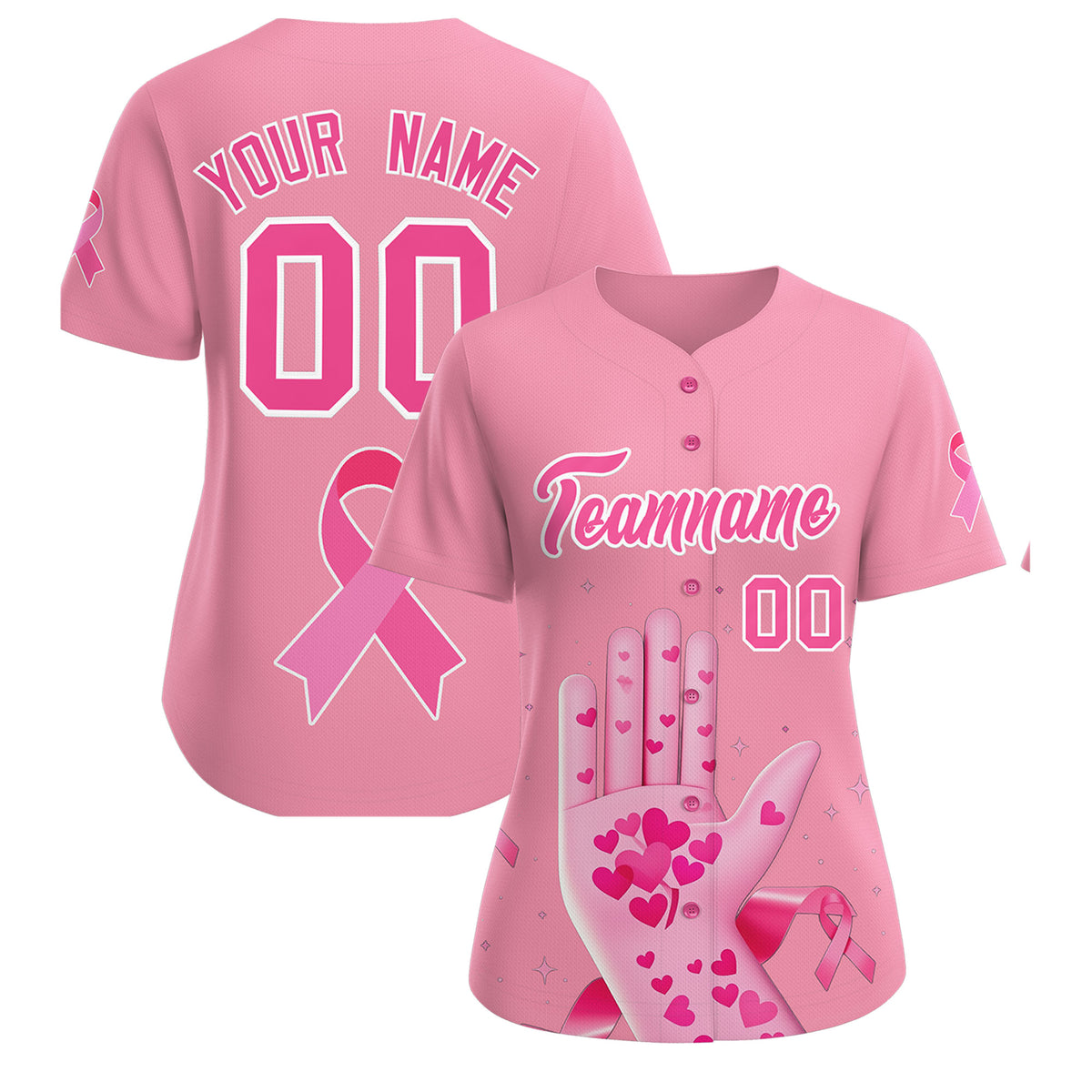 Custom Light Pink Pink Breast Cancer Awareness Month Pink Ribbon Authentic Baseball Jersey for Women