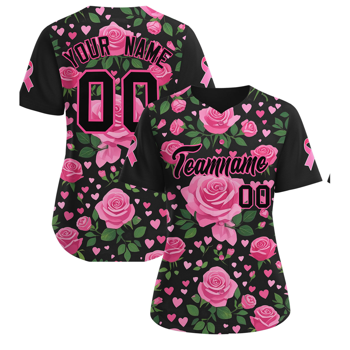 Custom Black Pink Breast Cancer Awareness Month Pink Ribbon Authentic Baseball Jersey for Women